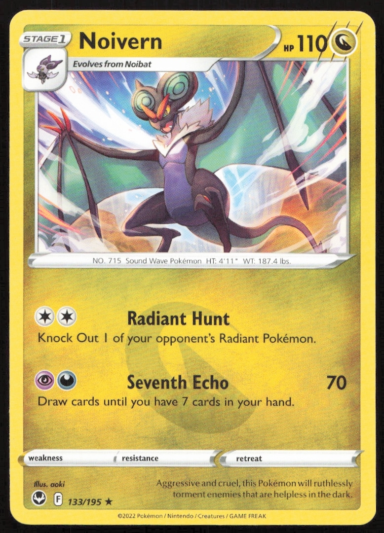 2022 Silver Tempest Noivern Pokémon Card #133/195 showcasing dynamic dragon-flying type.
