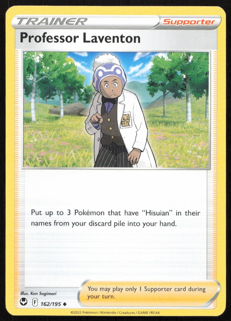 Professor Laventon Pokémon Card, Sword & Shield Silver Tempest, 2022, #162/195 (Front).