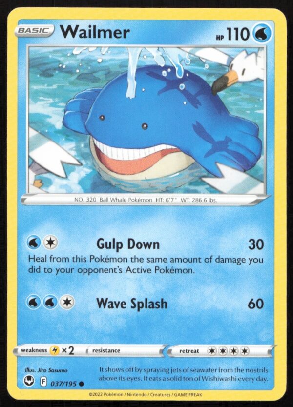 Silver Tempest Wailmer Pokémon card, 2022, Sword & Shield series, number 037/195.