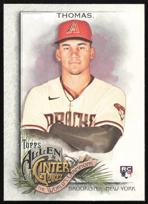 Front of 2022 Topps Allen & Ginter Alek Thomas trading card #297 with artistic portrait.