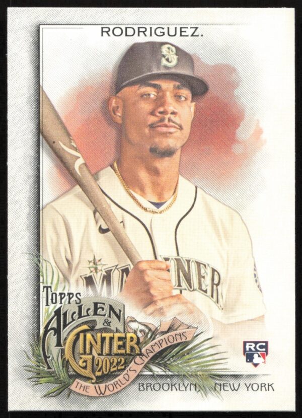 Front view of Julio Rodriguezs 2022 Topps Allen & Ginter baseball card #221.