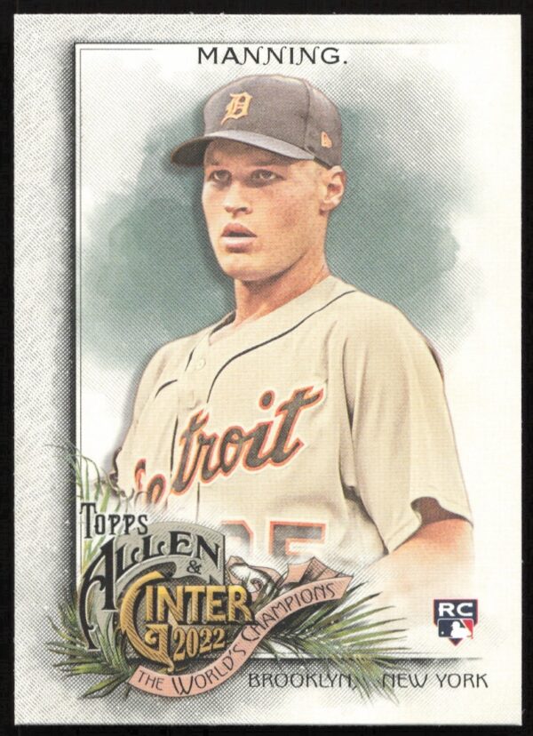 2022 Topps Allen & Ginter Matt Manning baseball card #185 in Detroit Tigers uniform.