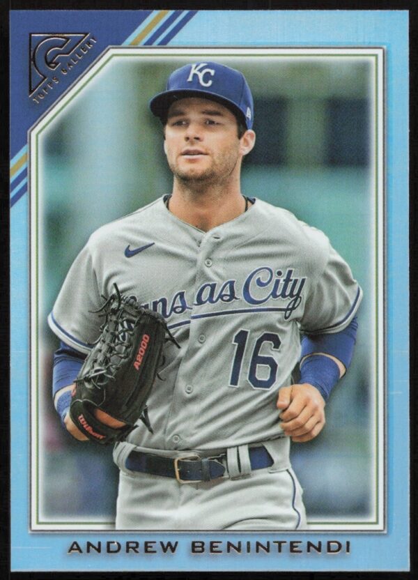 Andrew Benintendi 2022 Topps Gallery Rainbow Foil card, dynamic action shot, collectible baseball card.