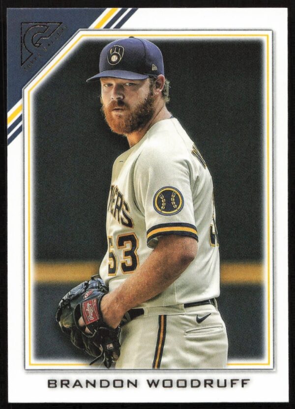Brandon Woodruff 2022 Topps Gallery Card #102, Milwaukee Brewers pitcher, artistic action pose.