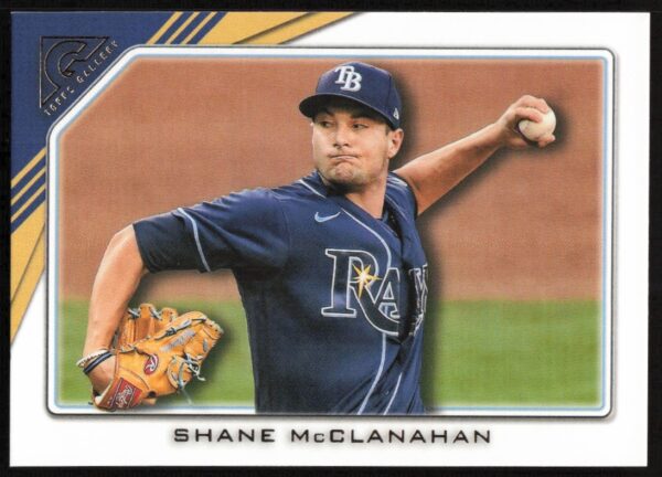 2022 Topps Gallery Shane McClanahan baseball card #129 featuring Rays pitcher in action.