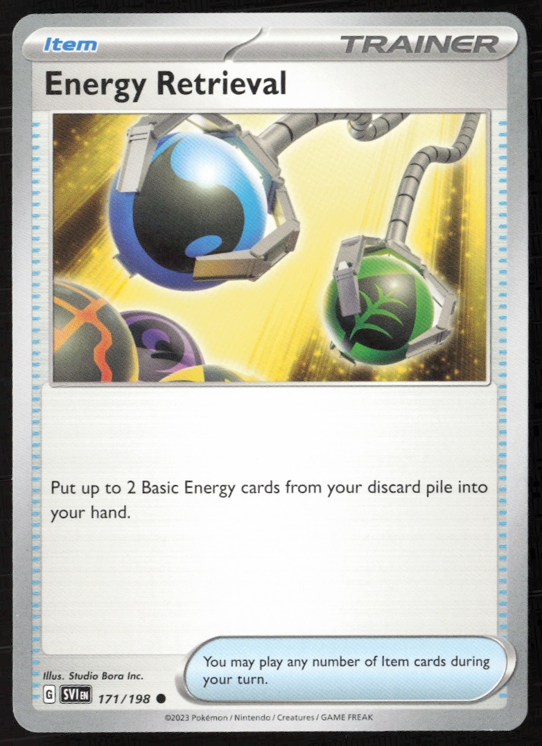 2023 Pokémon Scarlet & Violet Energy Retrieval card with vibrant symbols for gameplay strategy.