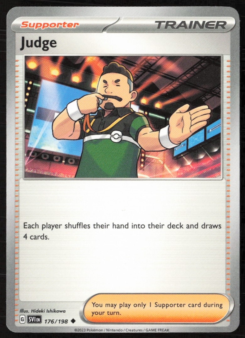 Front view of 2023 Pokémon Scarlet & Violet Judge card, number 176/198.