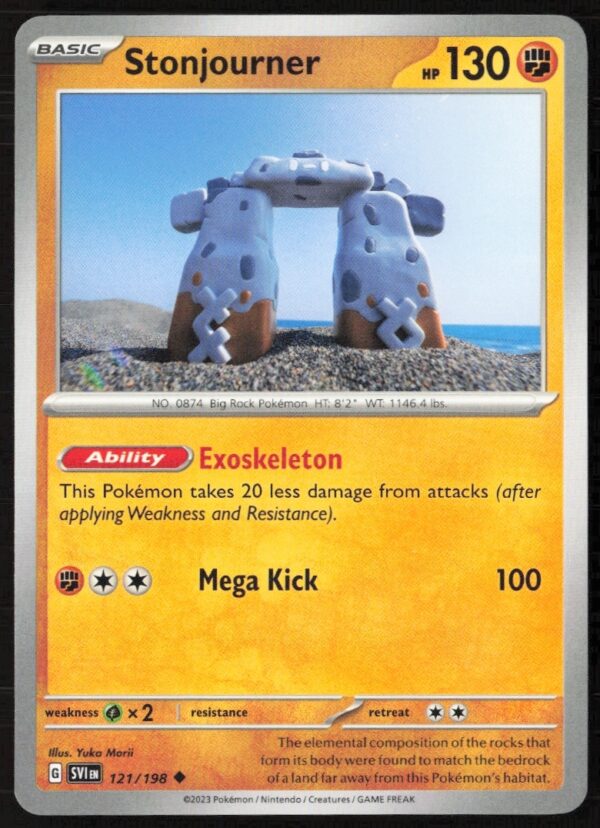 Stonjourner Pokémon Card 2023 Scarlet & Violet series, card #121/198, front view.