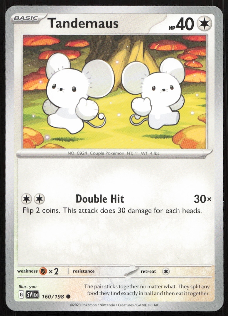 Tandemaus Pokémon Card 2023: Scarlet & Violet Series, vibrant artwork, #160/198, front view.