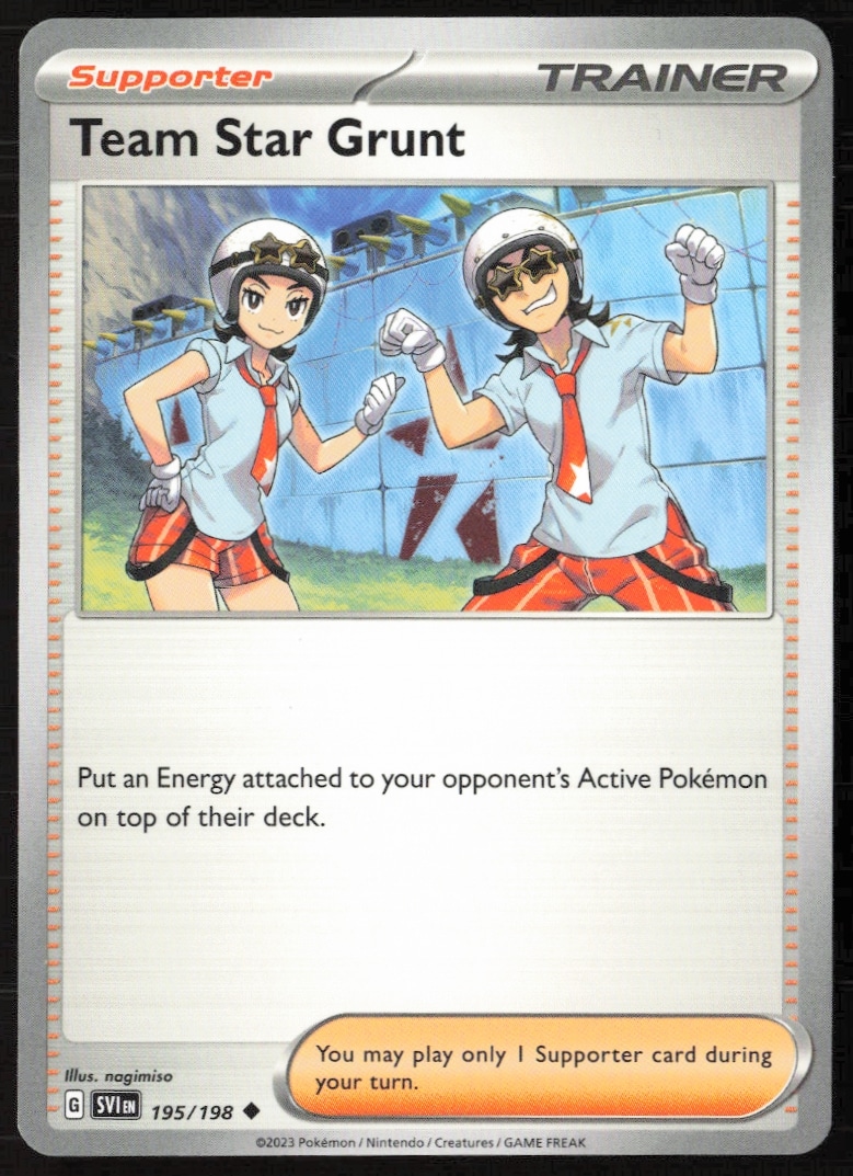 Pokémon Scarlet & Violet Team Star Grut Card #195/198, 2023 Collectible (Front)