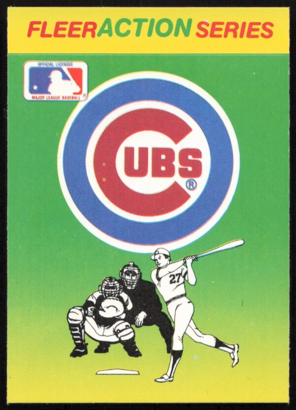 1990 Fleer Chicago Cubs Sticker with Team Logo from Action Series, Perfect for Collectors.
