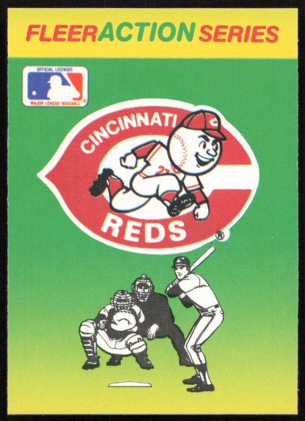 1990 Fleer Cincinnati Reds Team Stickers featuring iconic logos and dynamic imagery.
