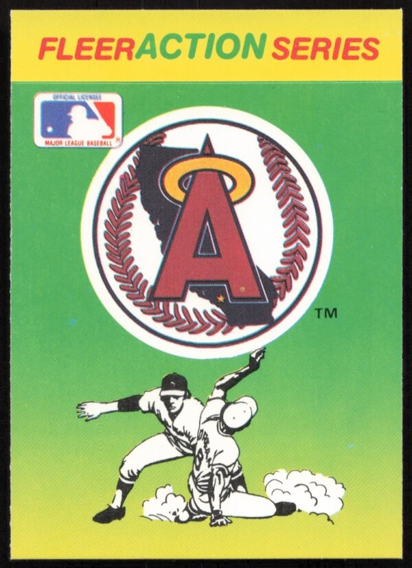 1990 Fleer Angels Team Sticker Front showcasing vibrant graphics and official branding.