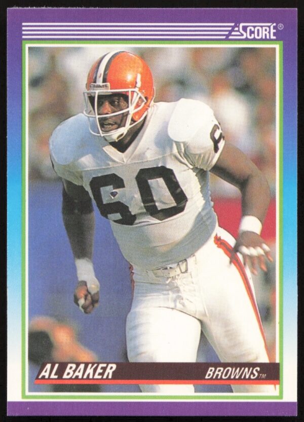 Al Baker 1990 Score Football Card #479 Front, Full Uniform, Defensive Highlights.