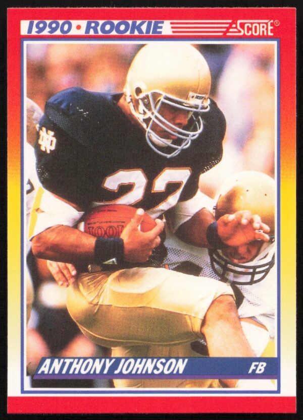Front view of 1990 Score card featuring football player Anthony Johnson, card #624.