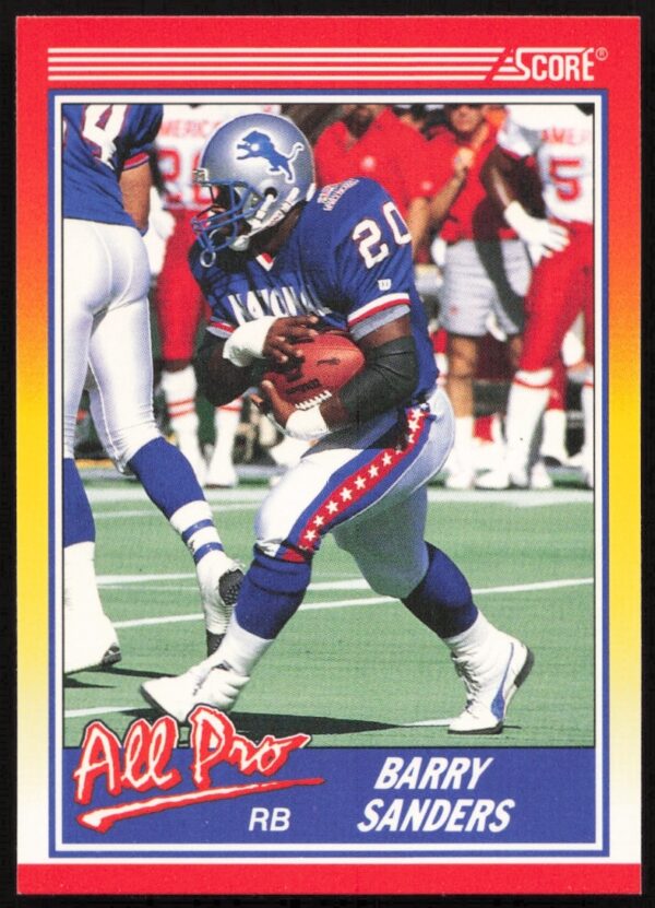 Barry Sanders 1990 Score Football Card #580, Detroit Lions, action shot, vibrant colors.
