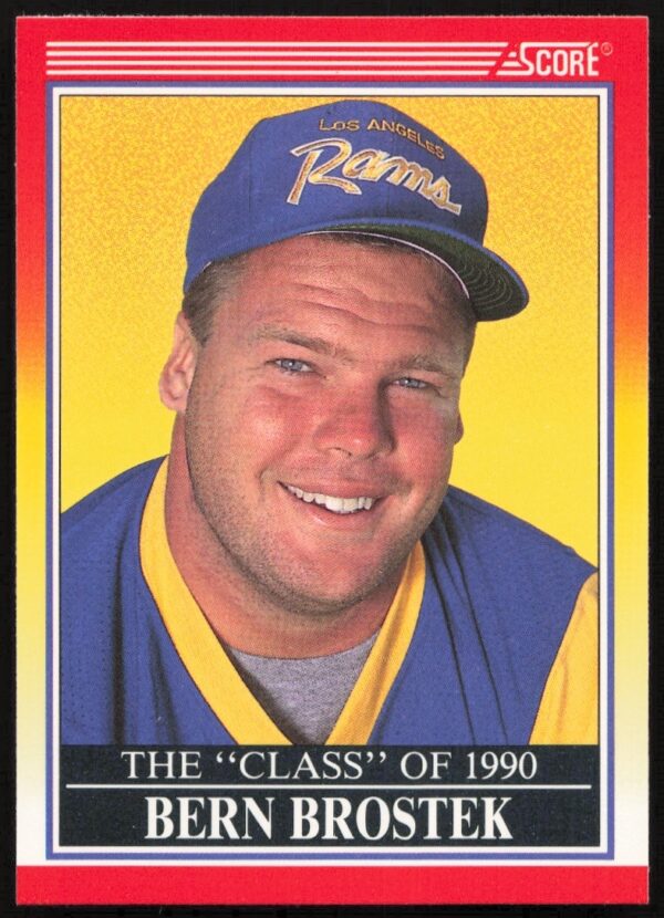 Bern Brostek 1990 Score football card, Los Angeles Rams, vintage collectible, front view.