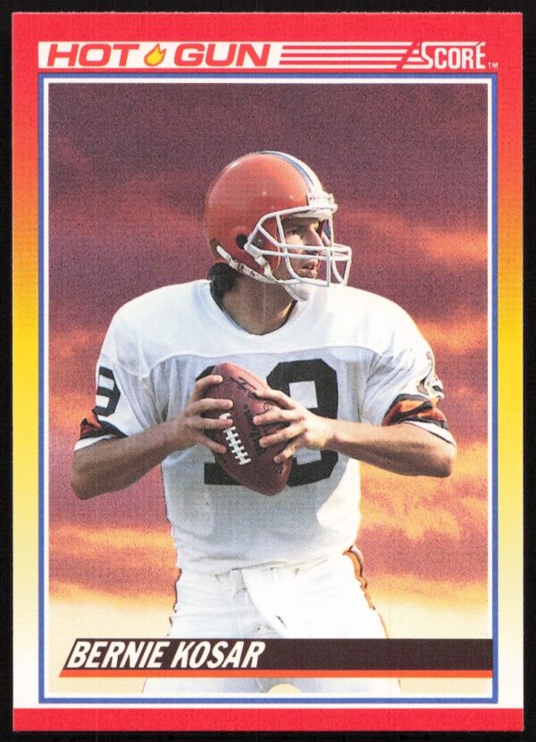 Bernie Kosar 1990 Score Football Card #319 featuring Browns QB in action.