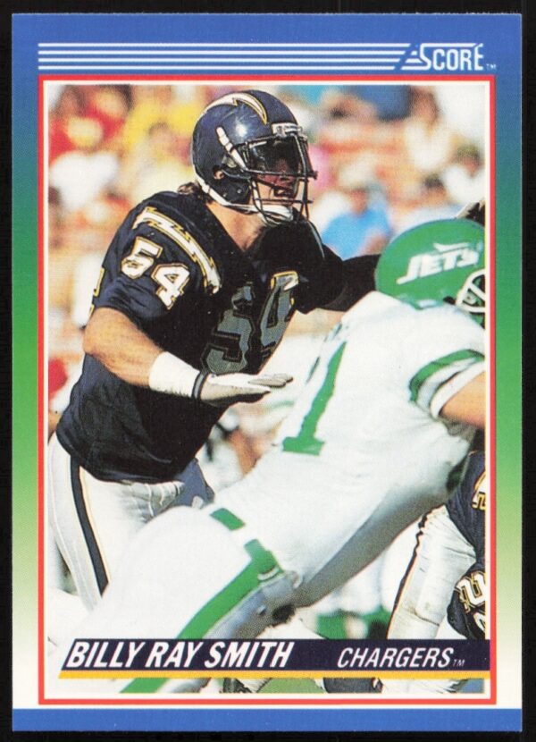 1990 Score football card featuring Billy Ray Smith, San Diego Chargers linebacker, card #51 front.
