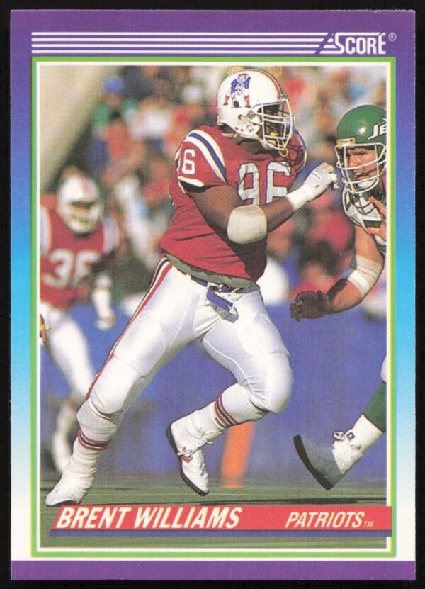 Brent Williams 1990 Score football card #482, New England Patriots uniform, front view.