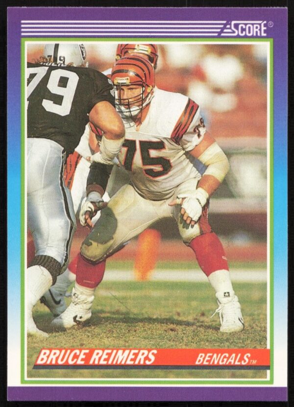 Bruce Reimers 1990 Score Football Card #455, featuring him in action as an offensive lineman.