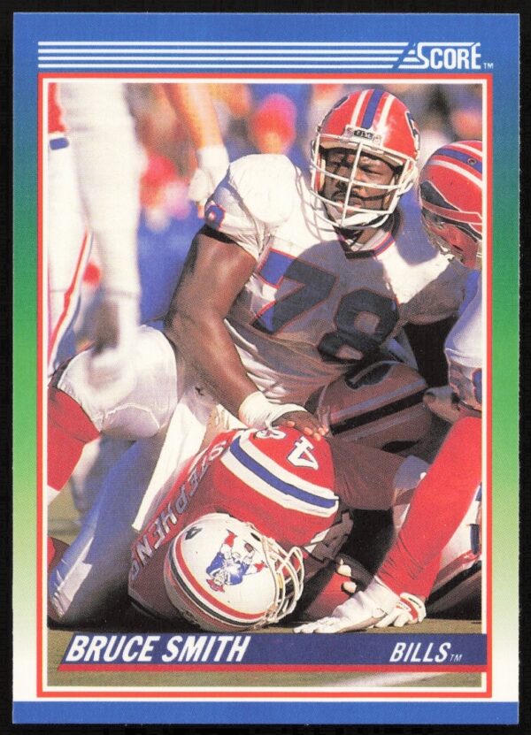 Bruce Smith 1990 Score card #16, Buffalo Bills NFL action pose.