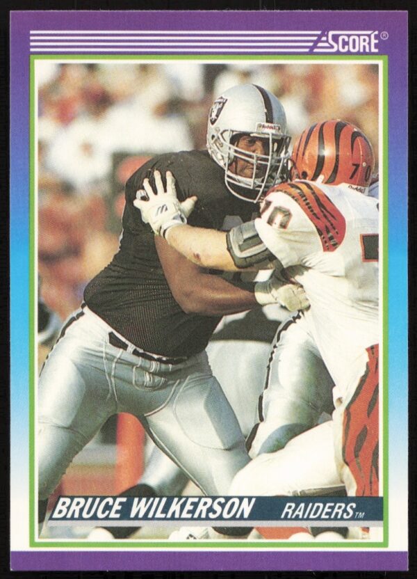 Bruce Wilkerson in action on 1990 Score football card #465.