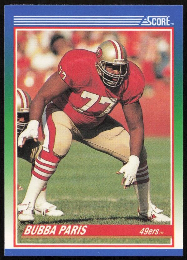 1990 Score Football Card #77: Bubba Paris in action, NFL vintage collection.