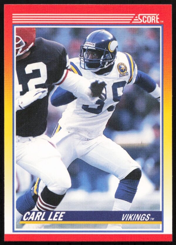 Carl Lee 1990 Score Football Card #276 showcasing vibrant design and player details.