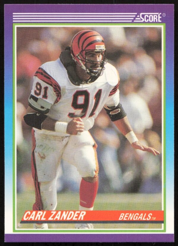 Carl Zander 1990 Score card #478 in Bengals uniform, defensive stance, front view.