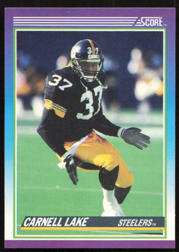 Pittsburgh Steelers Carnell Lake 1990 Score card, action pose, card number 111.