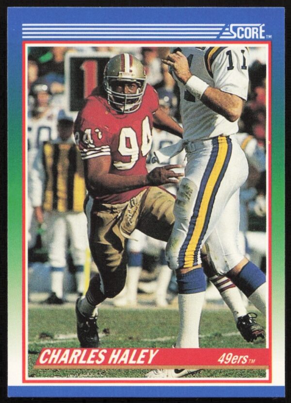 1990 Score Charles Haley football card, jersey #94, action pose, team uniform.