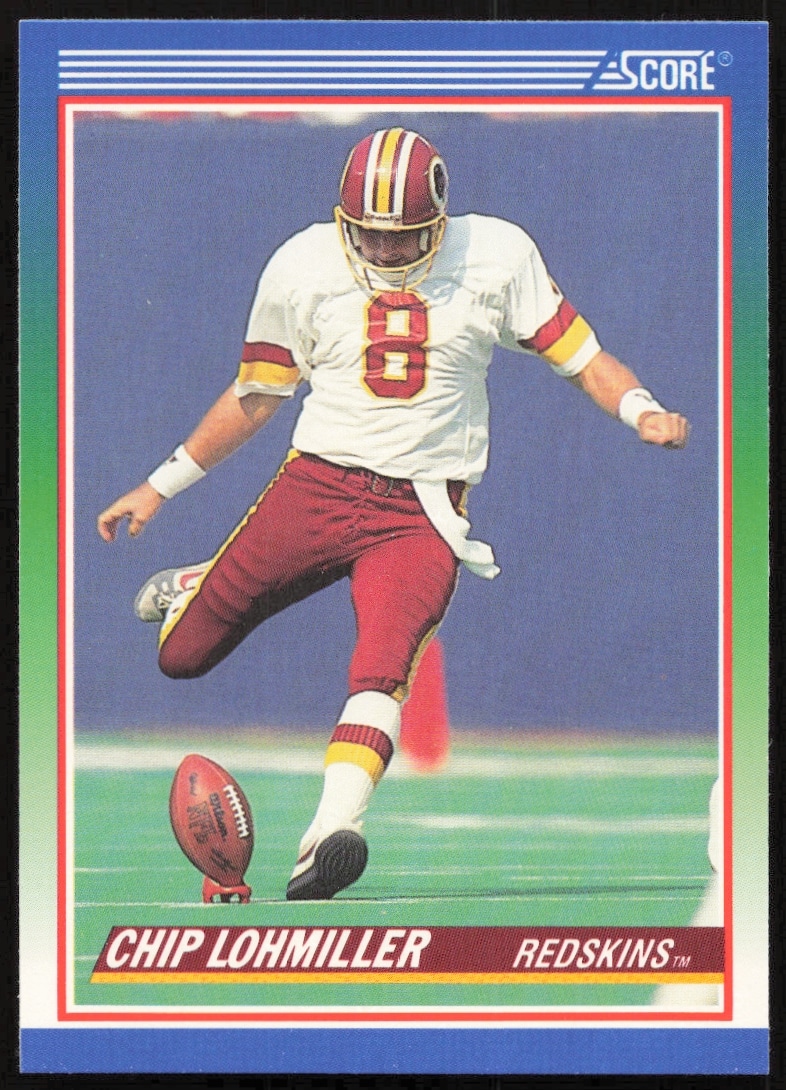 Chip Lohmiller 1990 Score card #341, Washington Redskins kicker in action, front side.