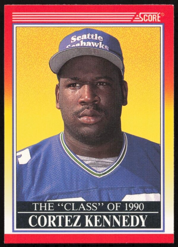 Cortez Kennedy 1990 Score Football Rookie Card #616, Seattle Seahawks, Front View.