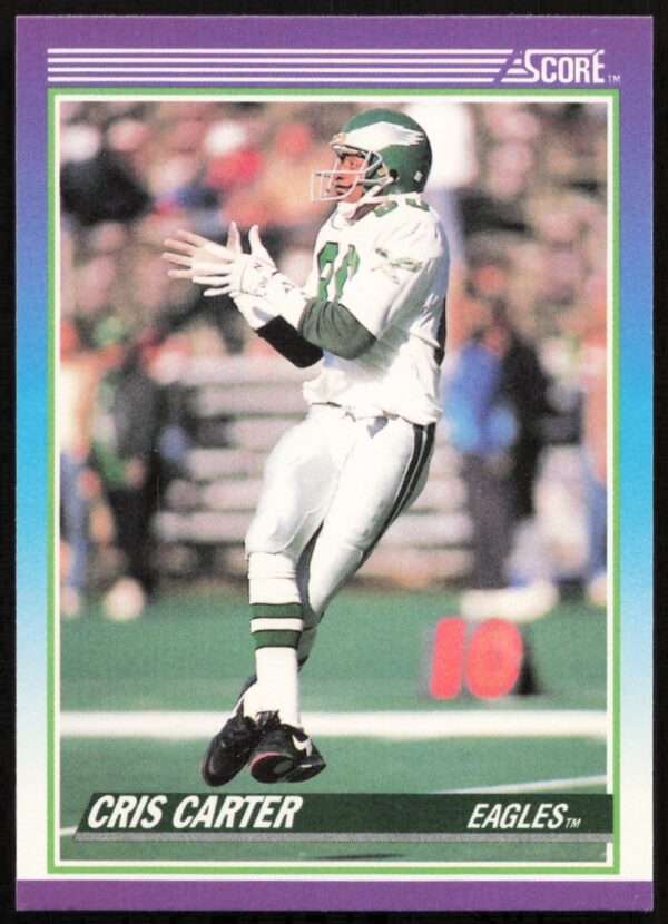 1990 Score Football Card featuring Cris Carter in action, card #193 (Front).