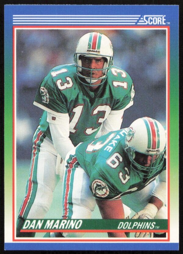 Dan Marino 1990 Score Football Card #13 in Miami Dolphins Uniform, Action Shot Front.