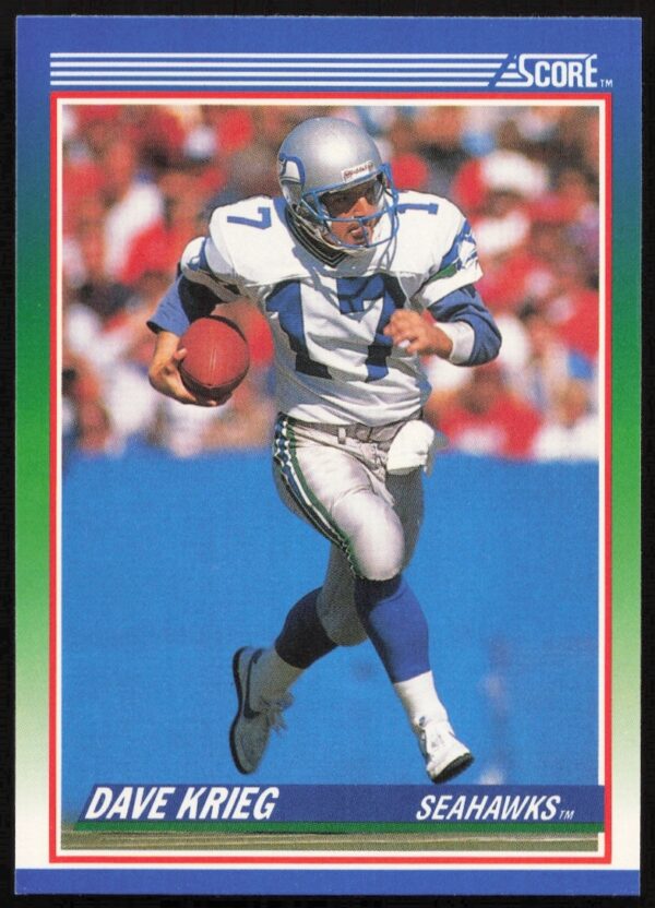 Dave Krieg 1990 Score Football Card: Seattle Seahawks QB in Action, Card #61.
