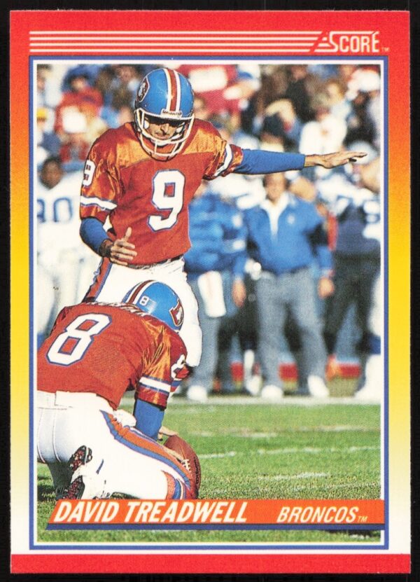 David Treadwell 1990 Score Football Card #234, featuring him as a placekicker in action.