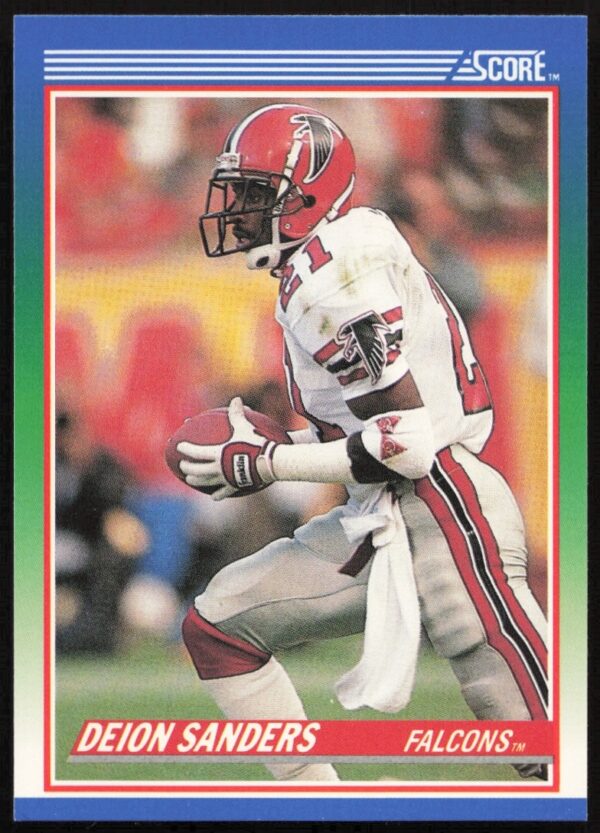 Deion Sanders 1990 Score Football Card #95, legendary athlete in Atlanta Falcons uniform.