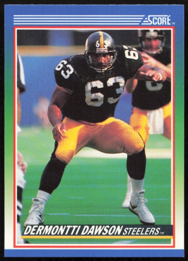 Front of 1990 Score football card featuring Pittsburgh Steelers center Dermontti Dawson, card #41.