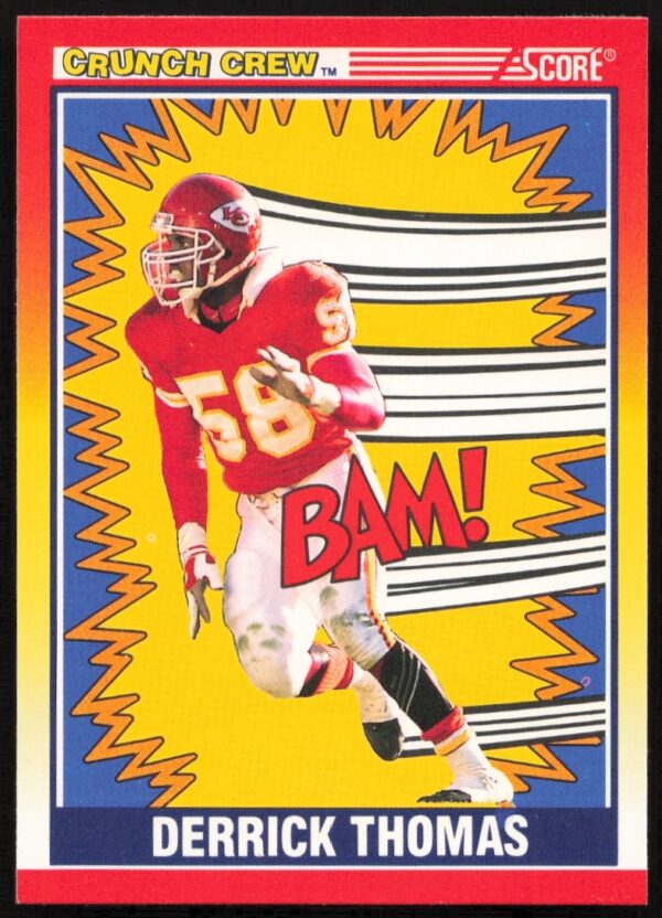 Derrick Thomas 1990 Score Football Card #553, Kansas City Chiefs Uniform, Action Shot.