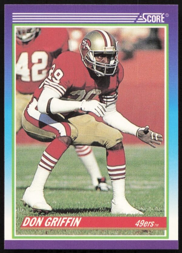 1990 Score Don Griffin football card, San Francisco 49ers, showcasing defensive action, #515.