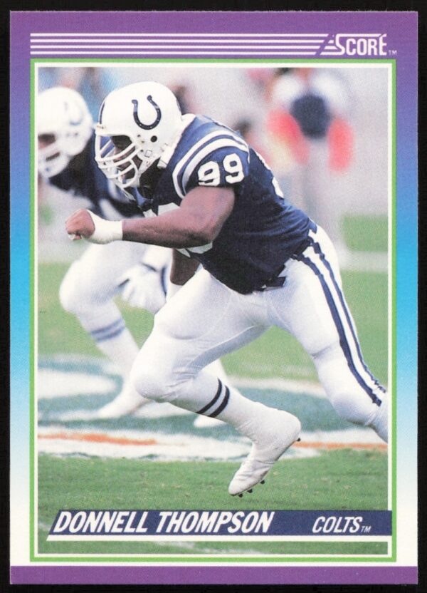 Donnell Thompson 1990 Score Football Card #195, Indianapolis Colts, action shot, vivid colors.
