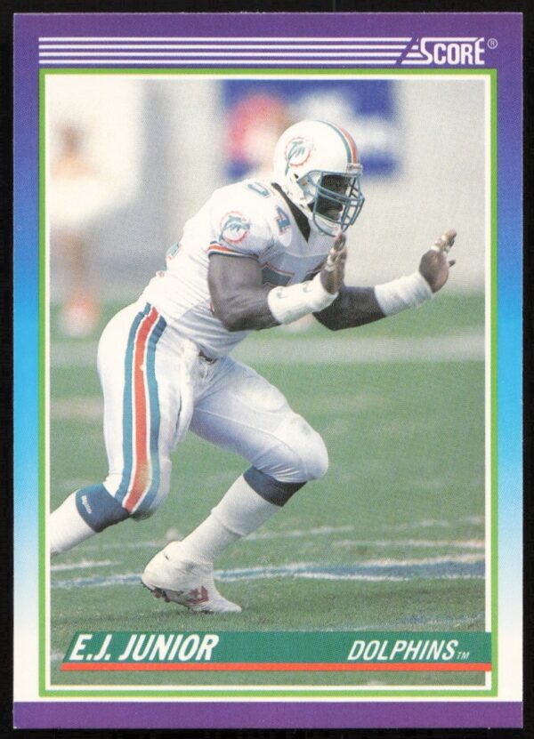 Front of 1990 Score E.J. Junior #494 football card in team uniform.