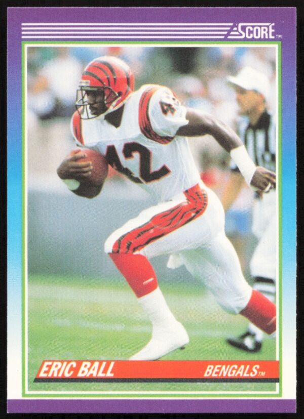 Eric Ball 1990 Score football card #124, front, Cincinnati Bengals action shot.