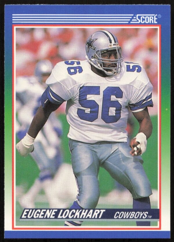 1990 Score football card featuring Eugene Lockhart, Dallas Cowboys linebacker, card #402.