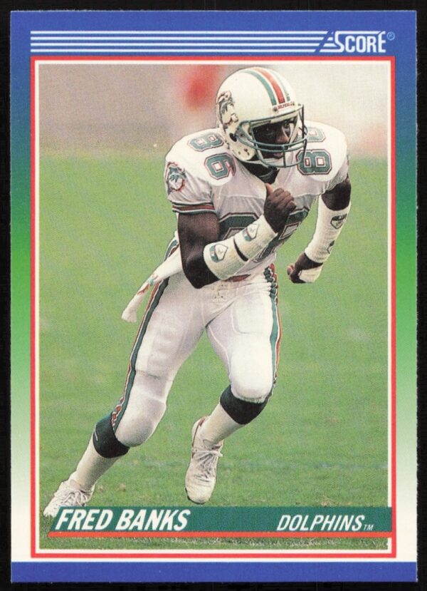 Fred Banks 1990 Score Football Card #434 Front View in Action.