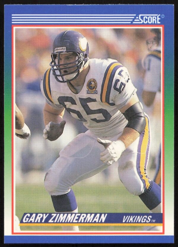 1990 Score football card of Gary Zimmerman #400, featuring dynamic game action and team details.