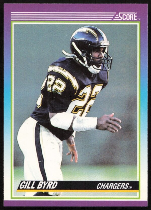 Gill Byrd 1990 Score Card #218, San Diego Chargers action shot.