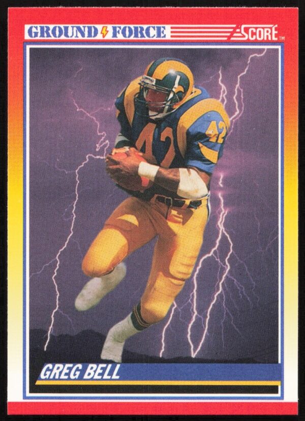 1990 Score Football Card featuring Greg Bell in action, player number 328.